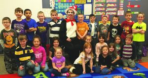 A Cat In The Hat visits Mannford students.