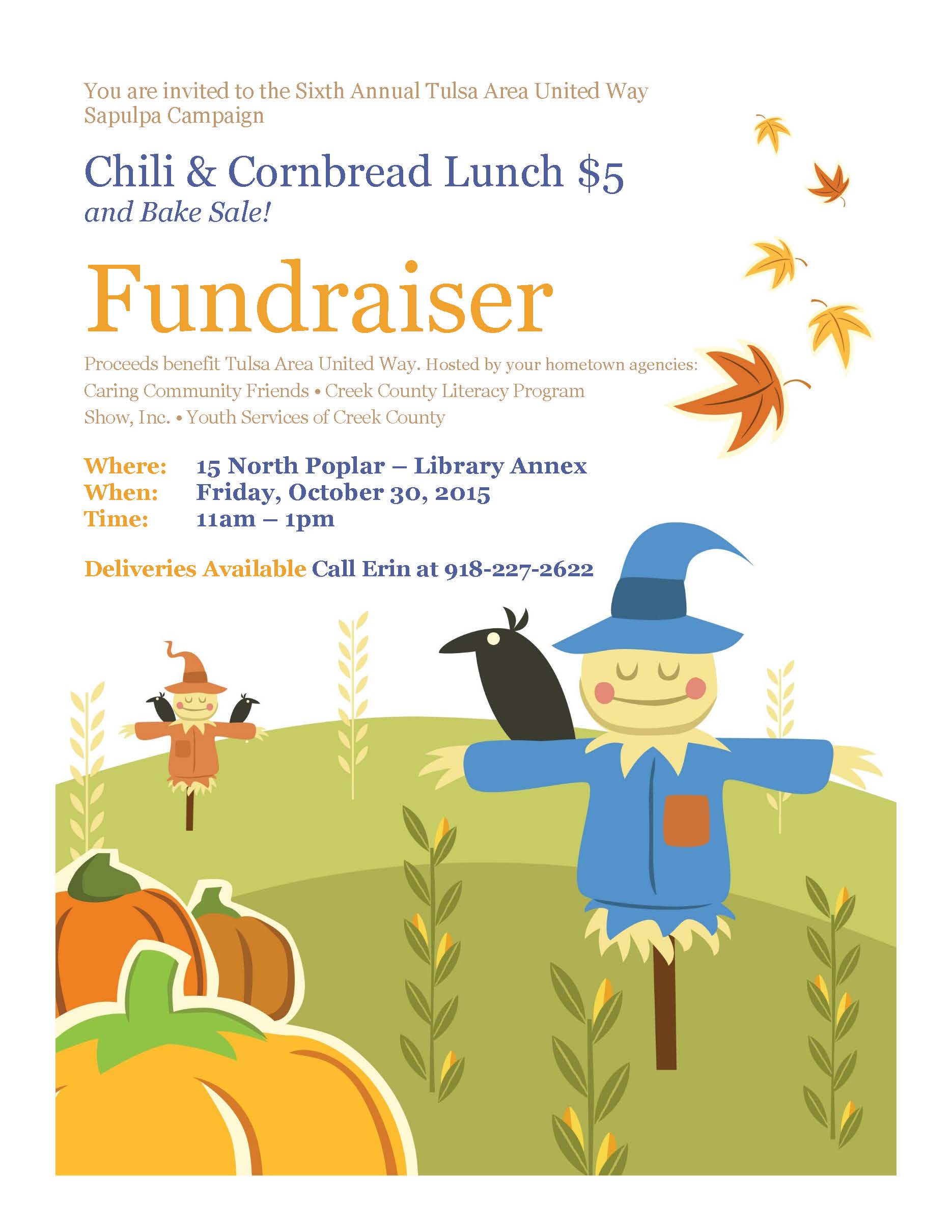 It’s Time for Sapulpa’s Sixth Annual Chili & Cornbread Lunch and Bake Sale Fundraiser