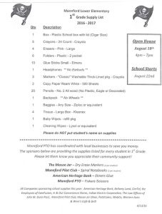 1st grade supply list 2016-2017