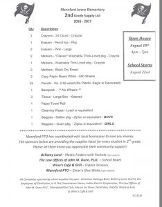 2nd grade supply list 2016-2017